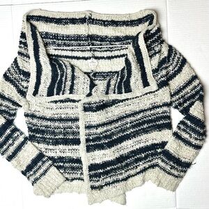 O'Neill Beachy Tweed Knit Striped Open Cardigan Size L Women’s White And‎ Black